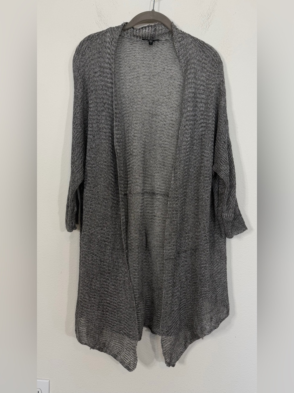 Eileen Fisher 100% Linen Open Knit Cardigan Grey Italian Yarn Size Large